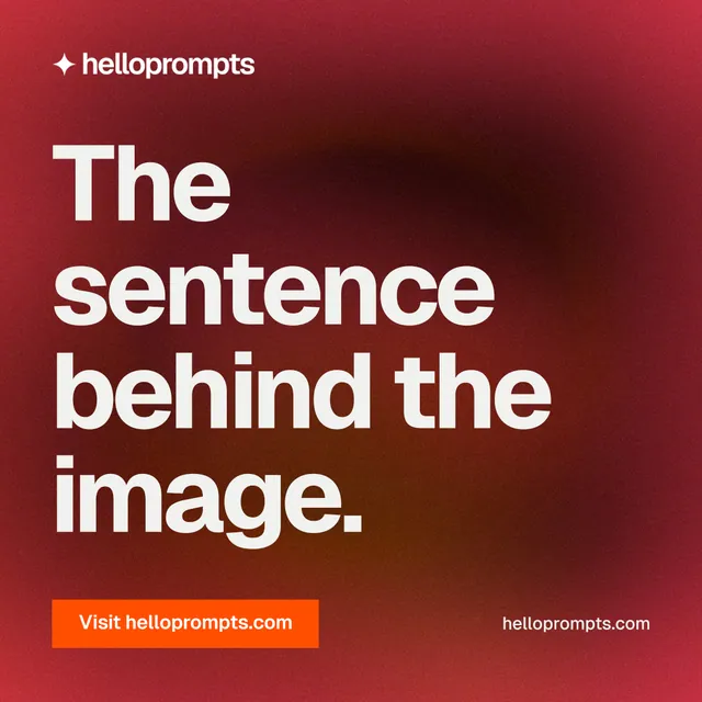 Instagram post for HelloPrompts: "The sentence behind the image." Swiss style, poster layout, dark palette in red.