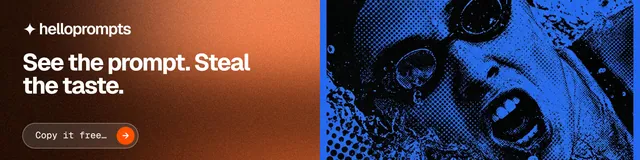 LinkedIn banner for HelloPrompts: "See the prompt. Steal the taste." Agentic glass style, bottom layout, dark palette in red, black, blue.