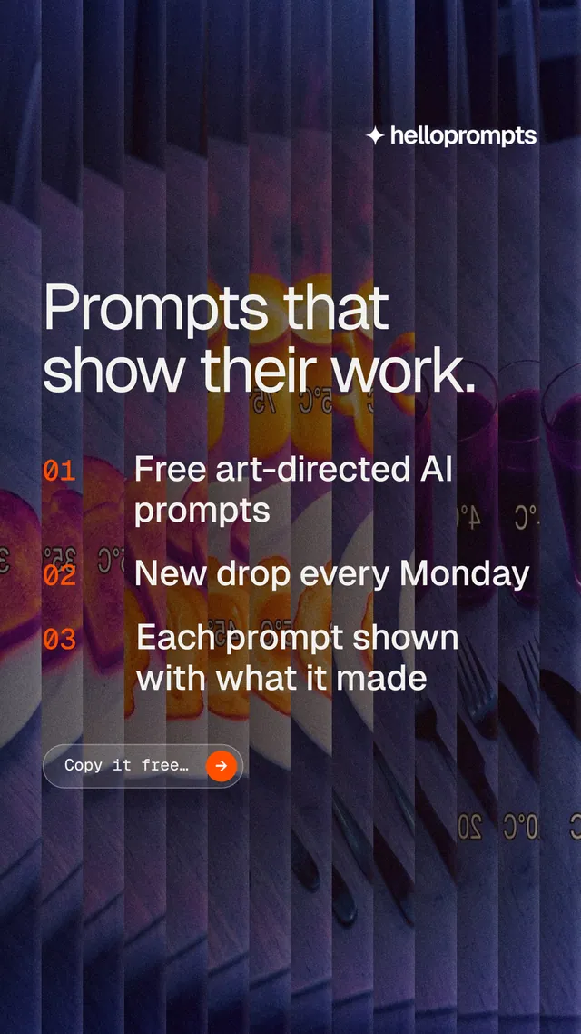 Instagram story for HelloPrompts: "Prompts that show their work." Agentic glass style, numbered layout, dark palette in purple, blue, grey.