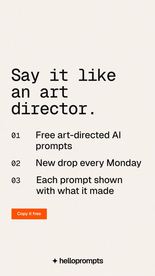 Instagram story for HelloPrompts: "Say it like an art director." Swiss style, numbered layout, light palette in white, grey.