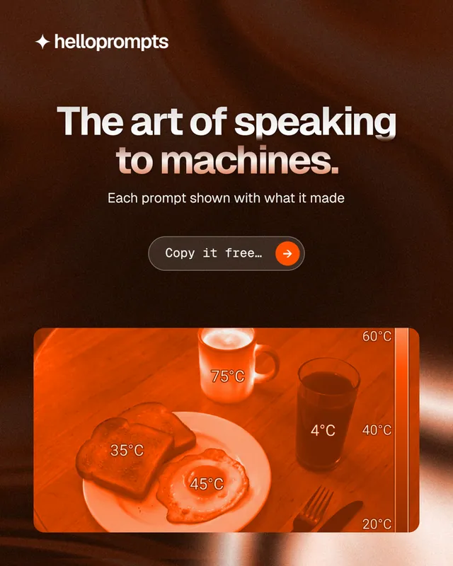 Instagram portrait post for HelloPrompts: "The art of speaking to machines." Agentic glass style, centred layout, dark palette in orange, black.