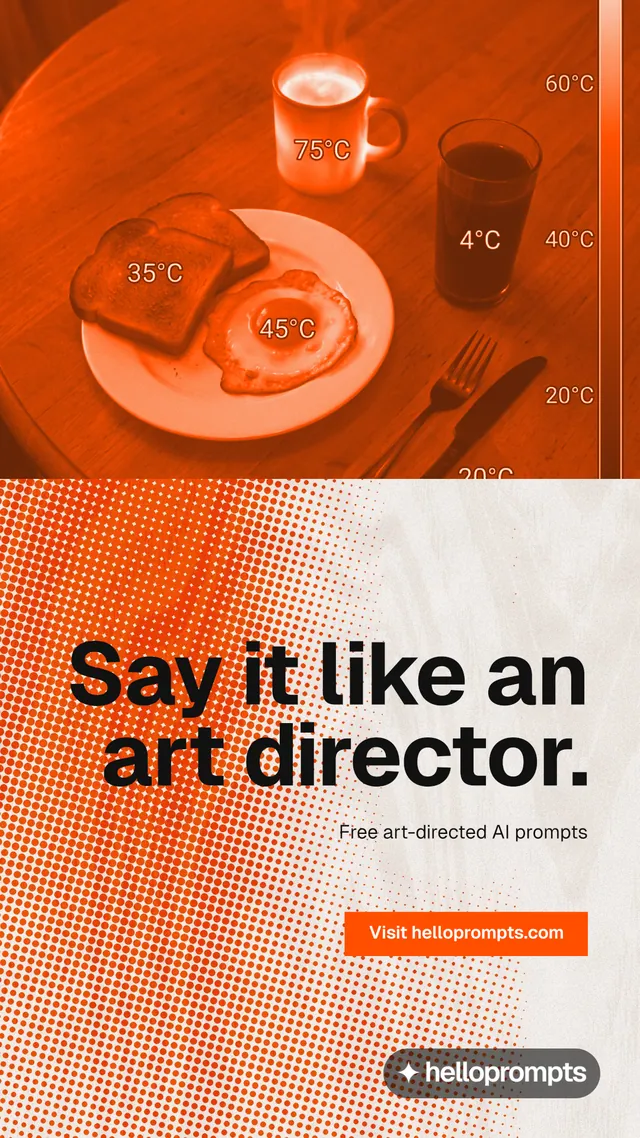 Instagram story for HelloPrompts: "Say it like an art director." Retro print style, right layout, light palette in orange.