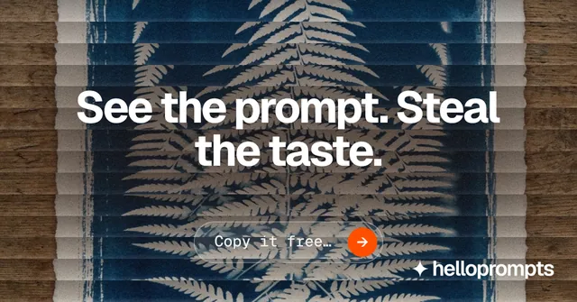 Social ad for HelloPrompts: "See the prompt. Steal the taste." Agentic glass style, centred layout, dark palette in blue, black, grey.