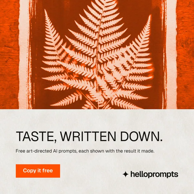 Instagram post for HelloPrompts: "Taste, written down." Retro print style, bottom layout, light palette in orange, white.