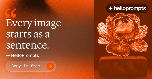 Social ad for HelloPrompts: "See the prompt. Steal the taste." Agentic glass style, quote layout, dark palette in orange.