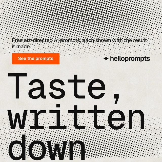 Instagram post for HelloPrompts: "The sentence behind the image." Swiss style, oversized layout, light palette in grey, yellow, white.