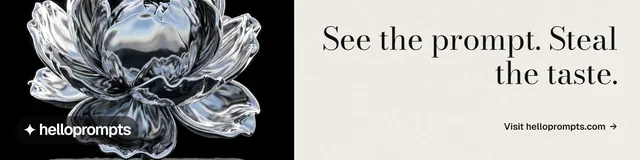 LinkedIn banner for HelloPrompts: "See the prompt. Steal the taste." Minimal luxury style, right layout, light palette in black, grey, white.