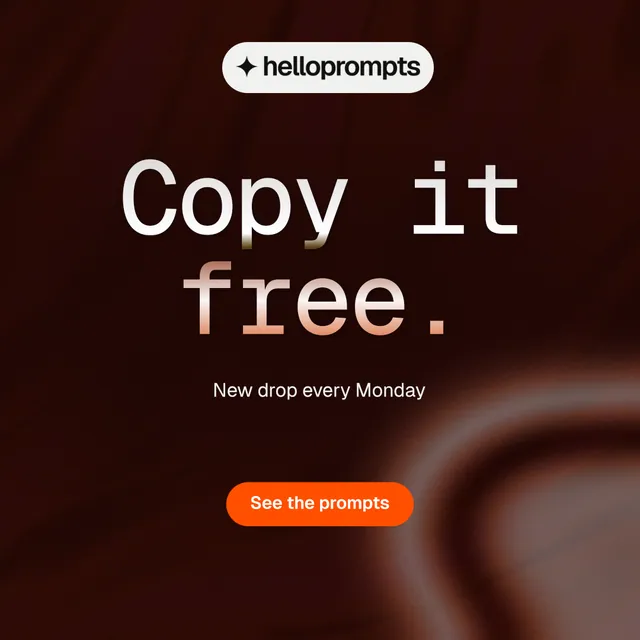 Instagram post for HelloPrompts: "Copy it free." Y2K style, centred layout, dark palette in black, red.