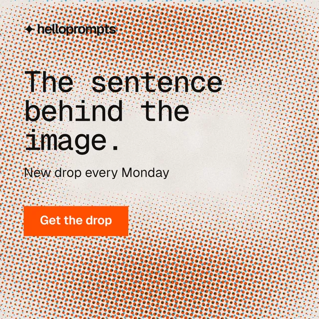 Instagram post for HelloPrompts: "The sentence behind the image." Swiss style, skeleton layout, light palette in orange.