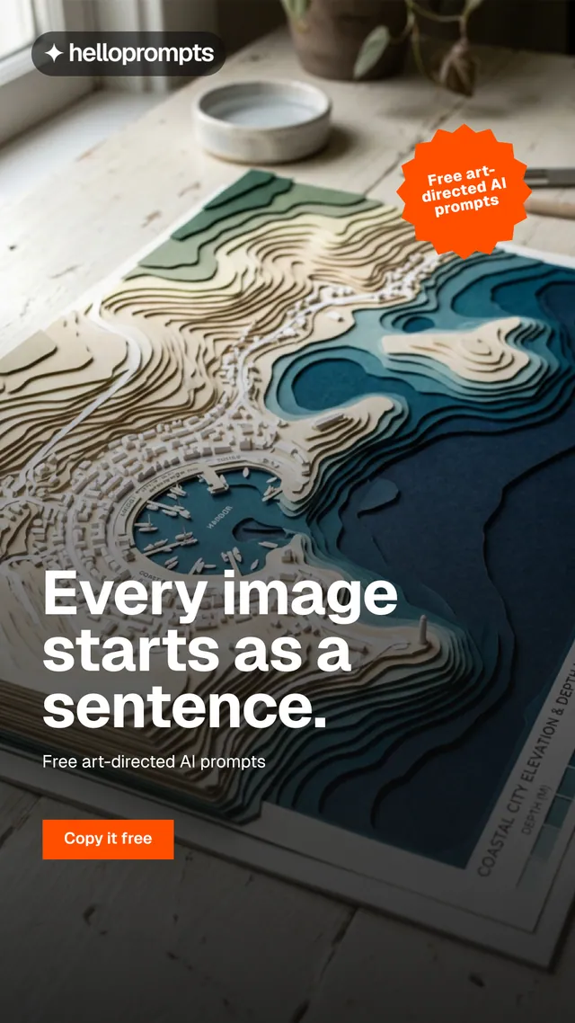 Instagram story for HelloPrompts: "Every image starts as a sentence." Swiss style, sticker layout, dark palette in grey, black.