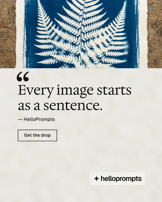 Instagram portrait post for HelloPrompts: "Copy it free." Editorial style, quote layout, light palette in white, grey, yellow.