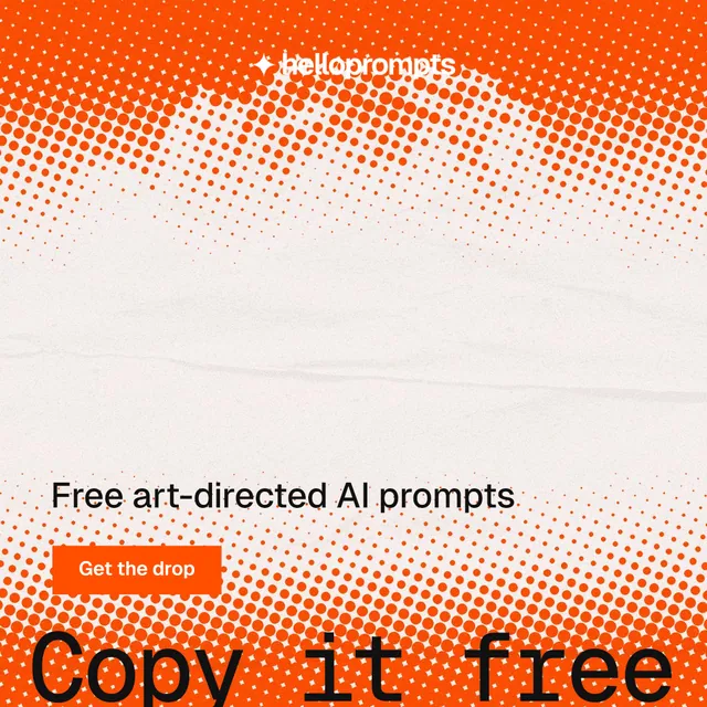 Instagram post for HelloPrompts: "The sentence behind the image." Swiss style, oversized layout, light palette in orange, white.