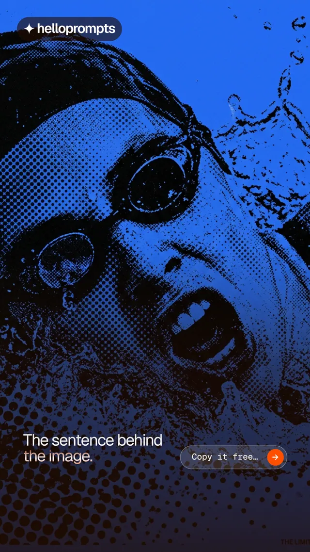Instagram story for HelloPrompts: "The sentence behind the image." Agentic glass style, image led layout, dark palette in blue, purple, black.