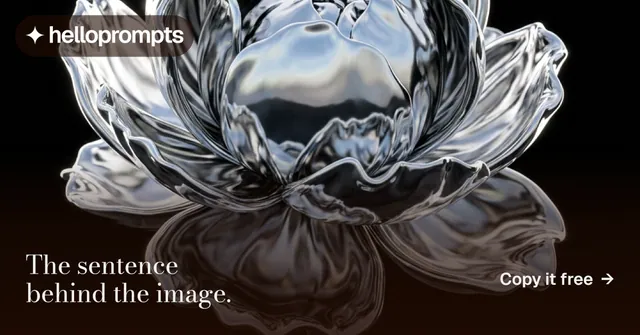Social ad for HelloPrompts: "The sentence behind the image." Minimal luxury style, image led layout, dark palette in grey, black.