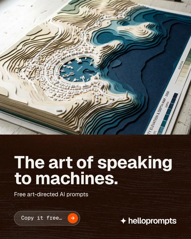 Instagram portrait post for HelloPrompts: "The art of speaking to machines." Agentic glass style, bottom layout, dark palette in black, grey, orange.