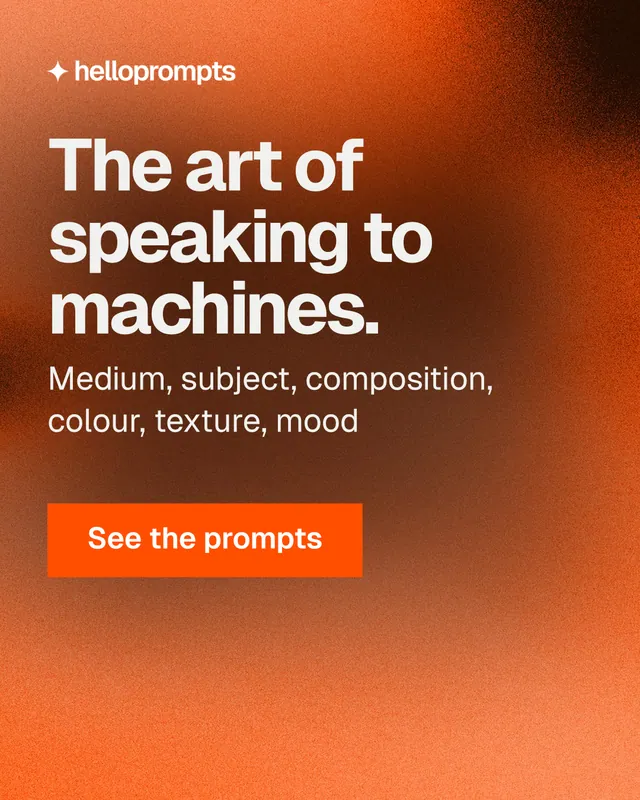 Instagram portrait post for HelloPrompts: "The art of speaking to machines." Swiss style, skeleton layout, dark palette in orange, brown.