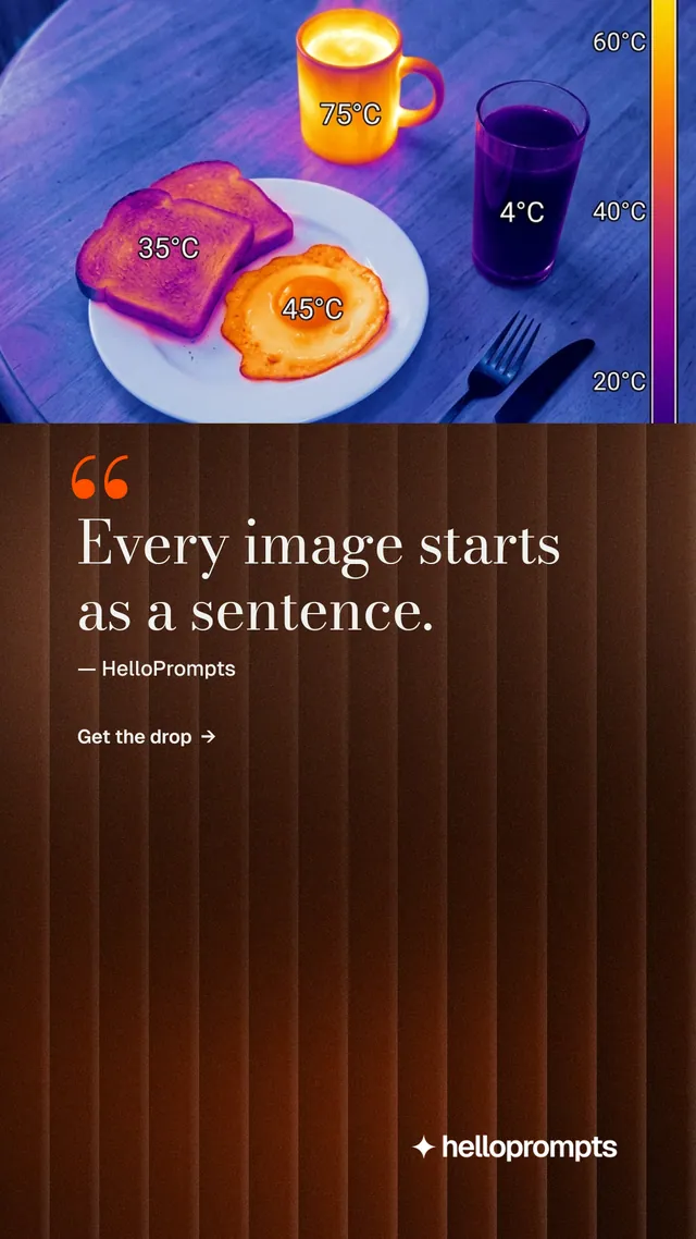 Instagram story for HelloPrompts: "Say it like an art director." Minimal luxury style, quote layout, dark palette in red, blue, grey.