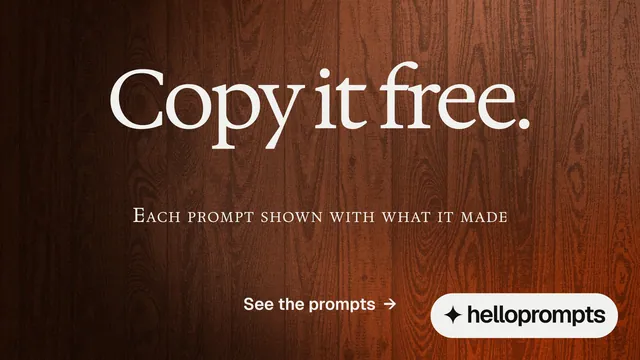 Landscape graphic for HelloPrompts: "Copy it free." Agentic glass style, smallcaps layout, dark palette in orange, black, grey.