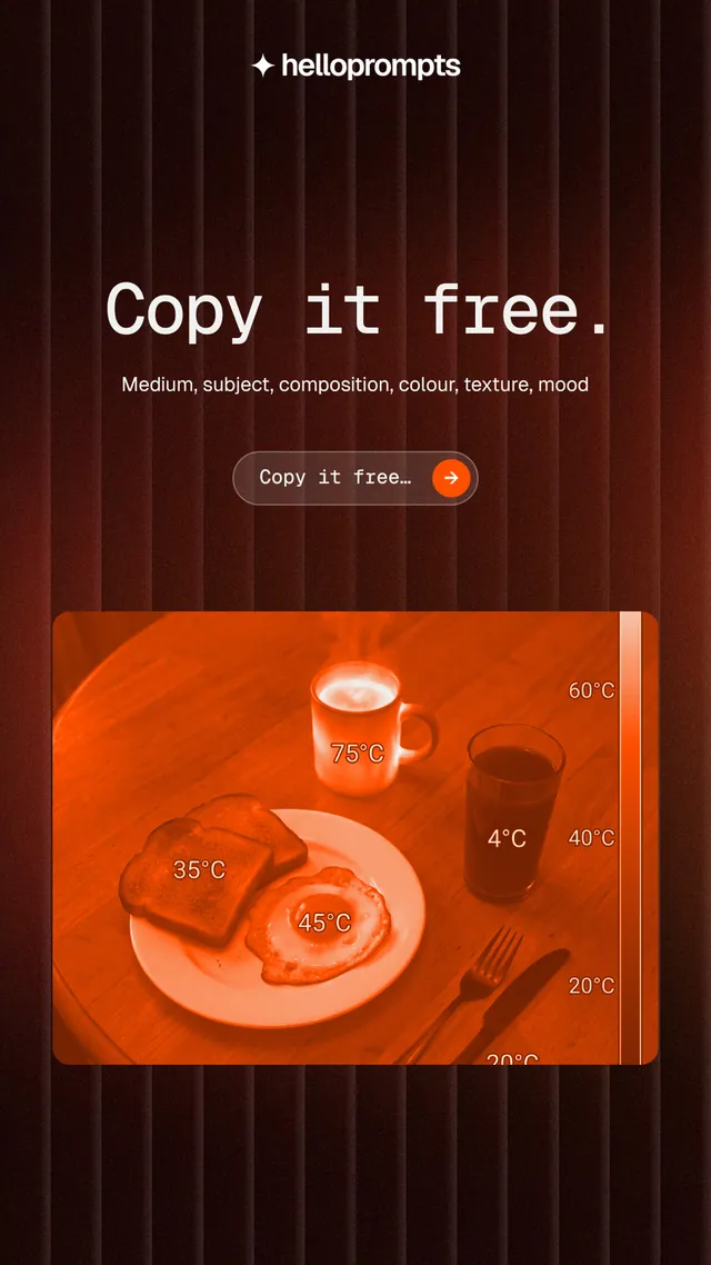 Instagram story for HelloPrompts: "Copy it free." Agentic glass style, centred layout, dark palette in red, black, orange.