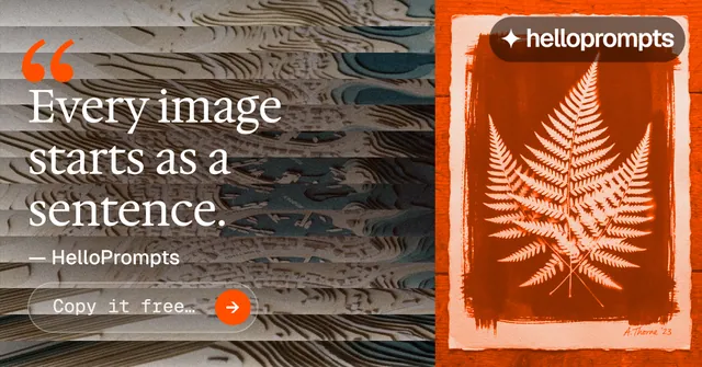 Social ad for HelloPrompts: "Copy it free." Agentic glass style, quote layout, dark palette in black, orange.