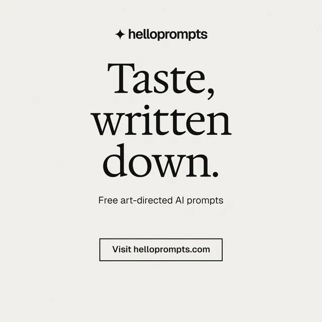 Instagram post for HelloPrompts: "Taste, written down." Editorial style, centred layout, light palette in white, grey.