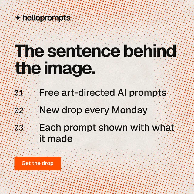 Instagram post for HelloPrompts: "The sentence behind the image." Swiss style, numbered layout, light palette in orange.