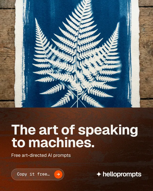 Instagram portrait post for HelloPrompts: "The art of speaking to machines." Agentic glass style, bottom layout, dark palette in grey, orange, blue.