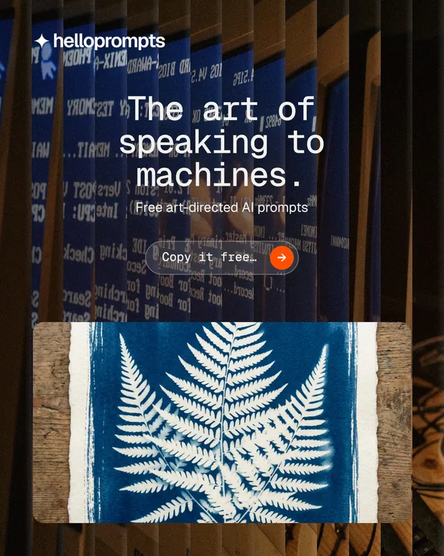 Instagram portrait post for HelloPrompts: "The art of speaking to machines." Agentic glass style, centred layout, dark palette in grey, black, orange.