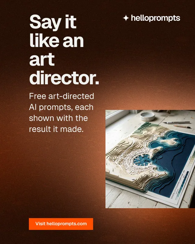 Instagram portrait post for HelloPrompts: "Say it like an art director." Swiss style, skeleton layout, dark palette in black, orange, grey.