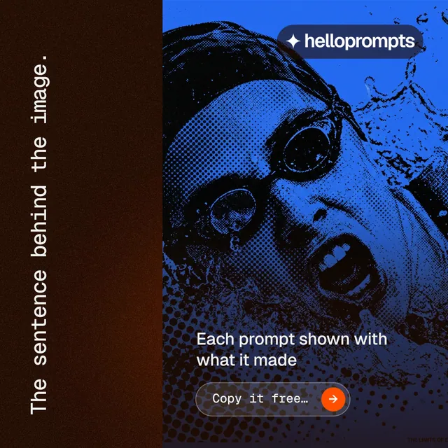 Instagram post for HelloPrompts: "The sentence behind the image." Agentic glass style, vertical layout, dark palette in blue, black.