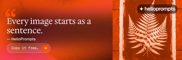X header for HelloPrompts: "The art of speaking to machines." Agentic glass style, quote layout, dark palette in red, orange.