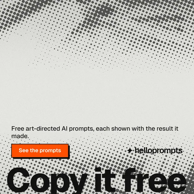 Instagram post for HelloPrompts: "The art of speaking to machines." Brutalist style, oversized layout, light palette in white, grey.