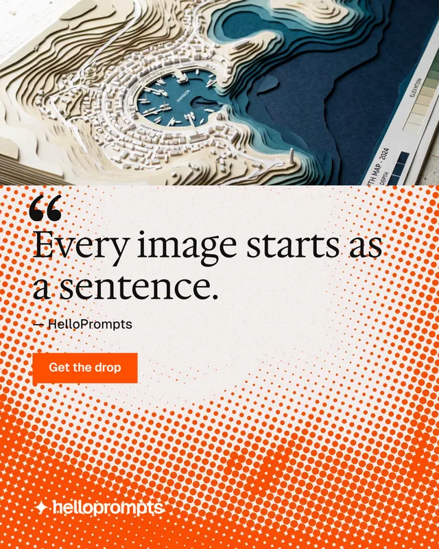 Instagram portrait post for HelloPrompts: "See the prompt. Steal the taste." Swiss style, quote layout, light palette in orange, white.