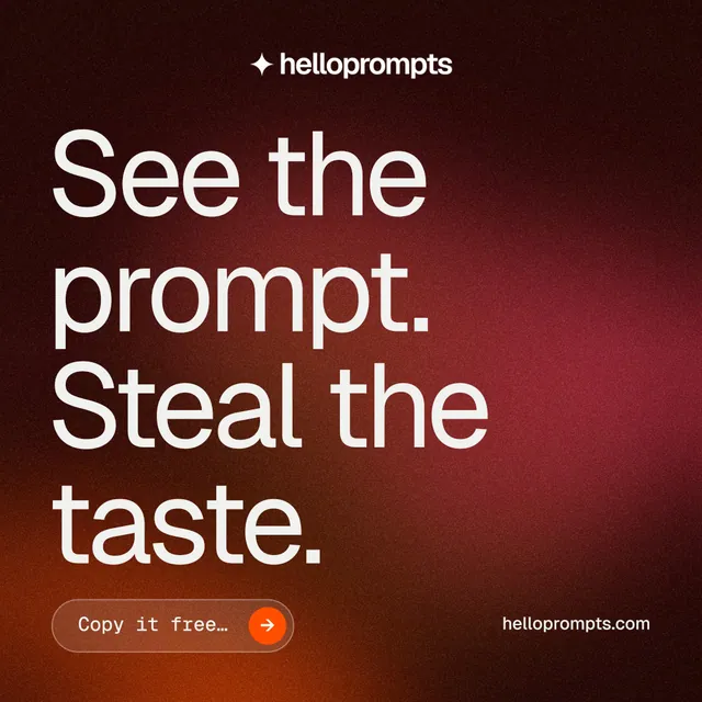 Instagram post for HelloPrompts: "See the prompt. Steal the taste." Agentic glass style, poster layout, dark palette in black, red, grey.