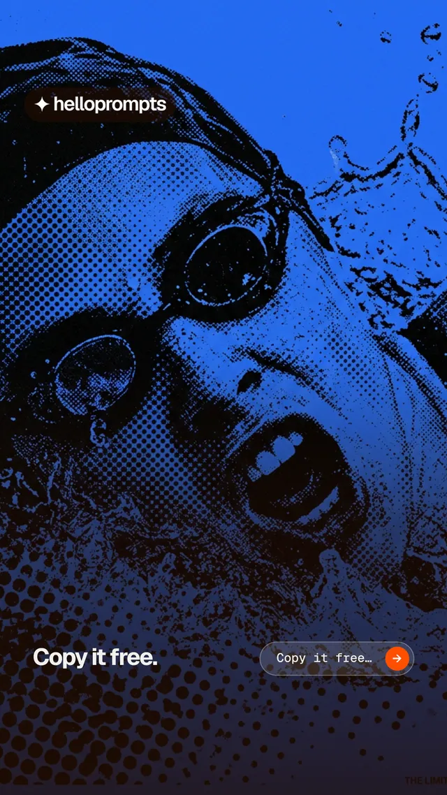 Instagram story for HelloPrompts: "Copy it free." Agentic glass style, image led layout, dark palette in blue, black.