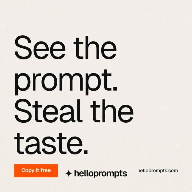 Instagram post for HelloPrompts: "See the prompt. Steal the taste." Swiss style, poster layout, light palette in white, grey.