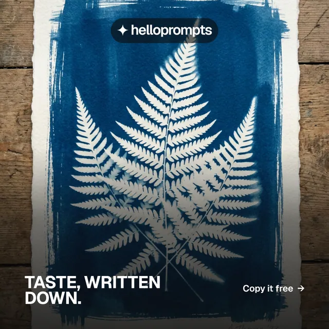 Instagram post for HelloPrompts: "Taste, written down." Swiss style, image led layout, dark palette in blue, black, grey.