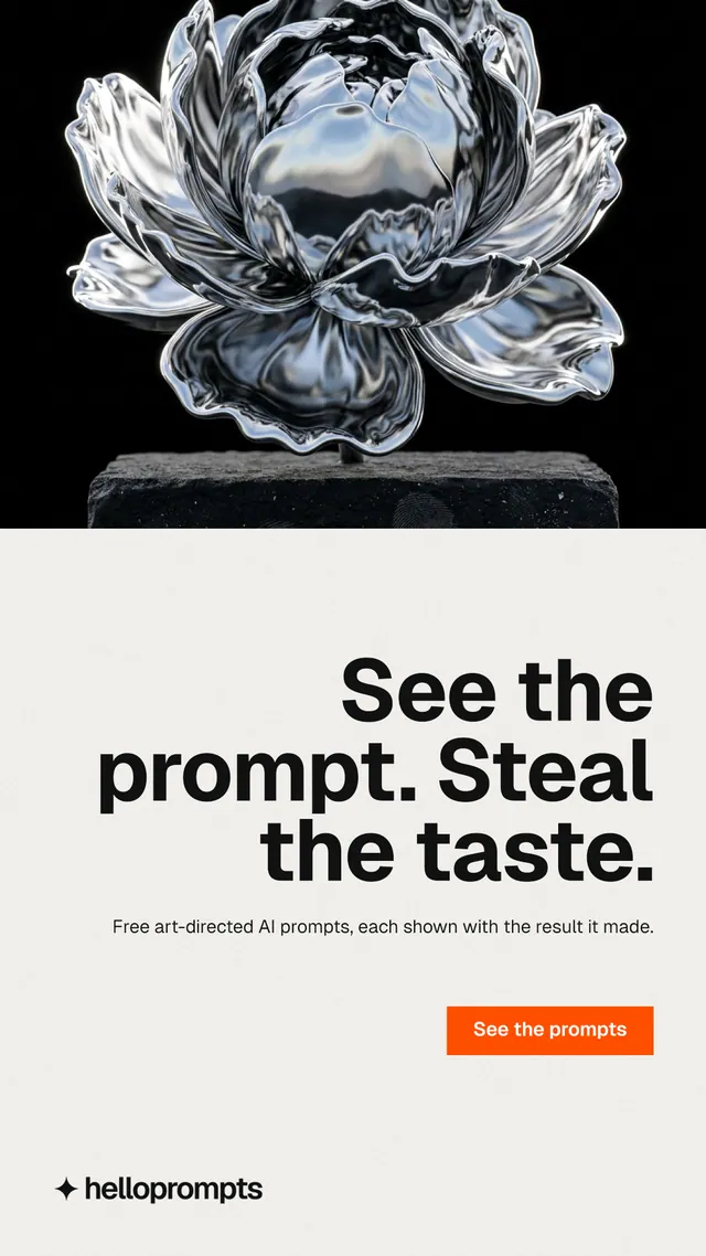 Instagram story for HelloPrompts: "See the prompt. Steal the taste." Swiss style, right layout, light palette in white, black, grey.