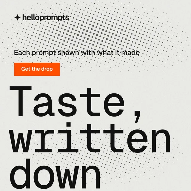 Instagram post for HelloPrompts: "Taste, written down." Swiss style, oversized layout, light palette in white, grey.