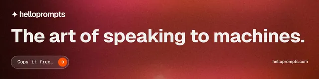 LinkedIn banner for HelloPrompts: "The art of speaking to machines." Agentic glass style, poster layout, dark palette in red.
