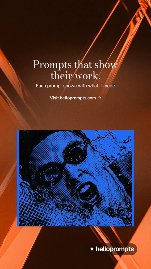 Instagram story for HelloPrompts: "Prompts that show their work." Minimal luxury style, centred layout, dark palette in orange, black, blue.