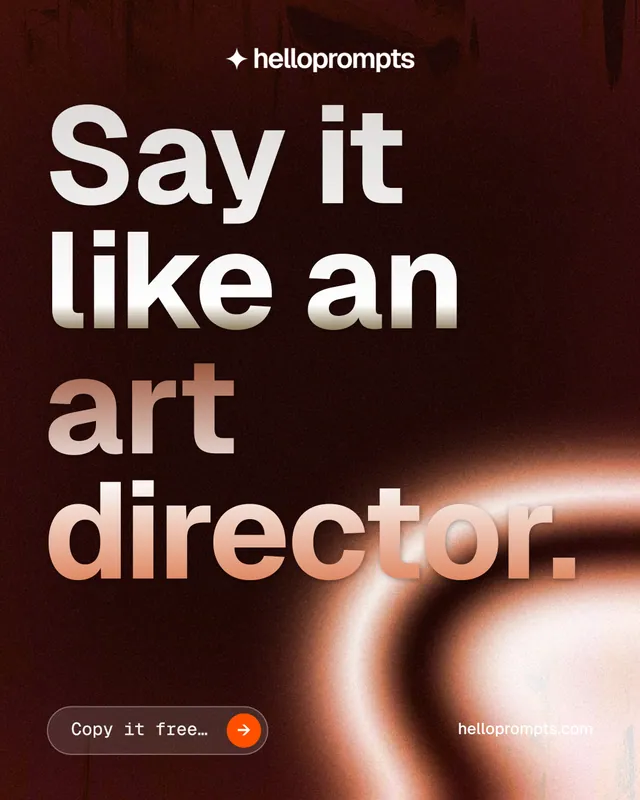 Instagram portrait post for HelloPrompts: "Say it like an art director." Agentic glass style, poster layout, dark palette in black, red, orange.