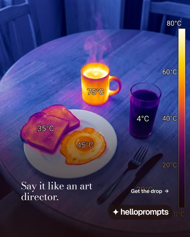 Instagram portrait post for HelloPrompts: "Say it like an art director." Minimal luxury style, image led layout, dark palette in blue, purple, grey.