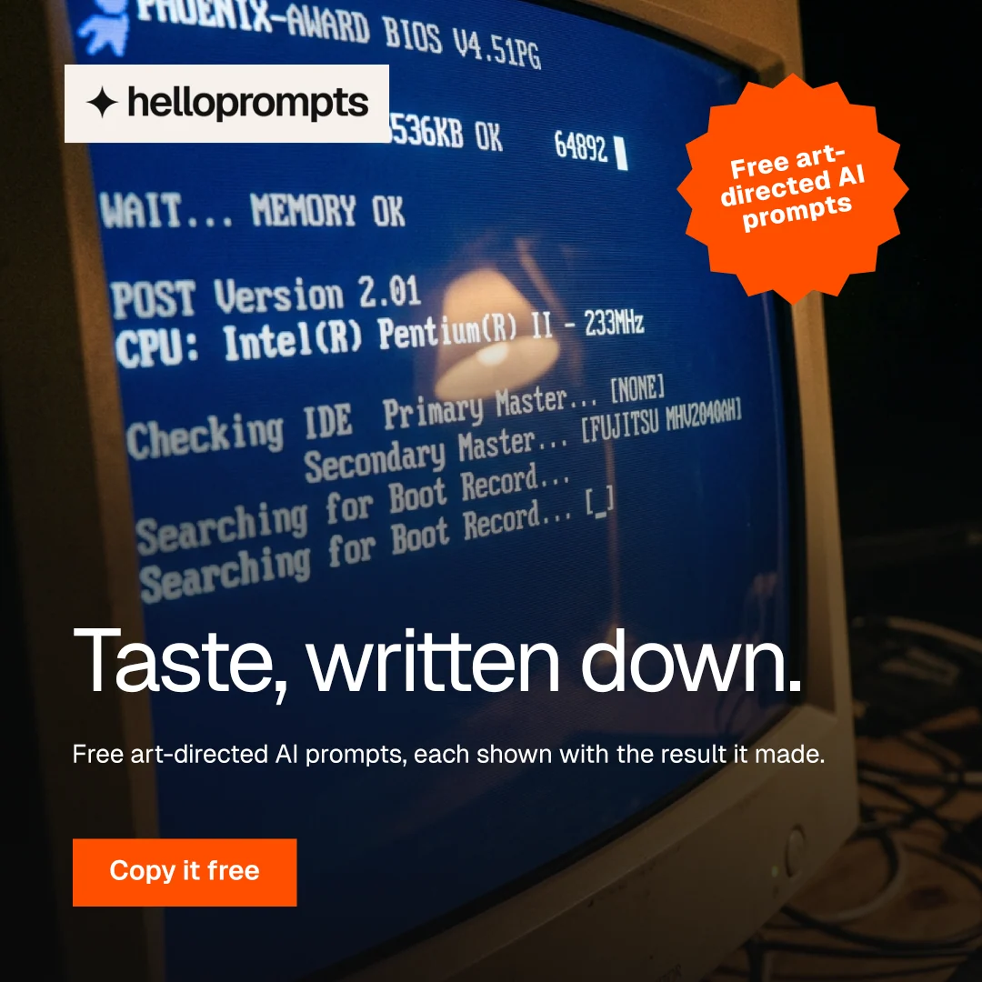 Instagram post for HelloPrompts: "Taste, written down." Swiss style, sticker layout, dark palette in blue, black, red.