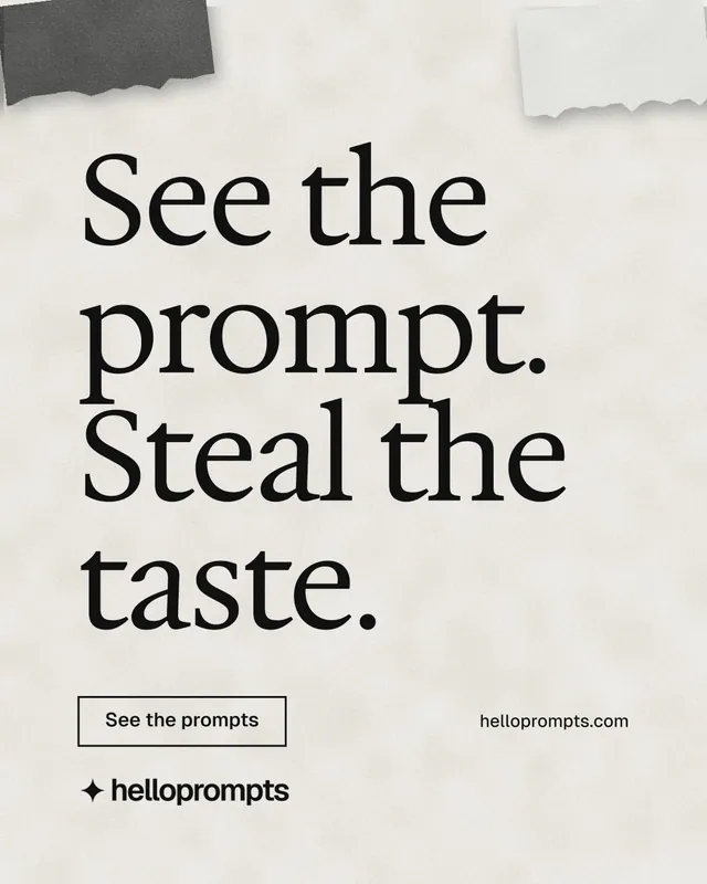 Instagram portrait post for HelloPrompts: "See the prompt. Steal the taste." Editorial style, poster layout, light palette in white, yellow, grey.