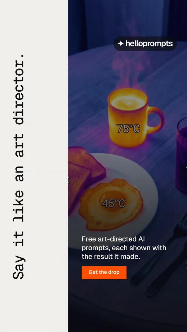 Instagram story for HelloPrompts: "Say it like an art director." Swiss style, vertical layout, light palette in purple, white, black.