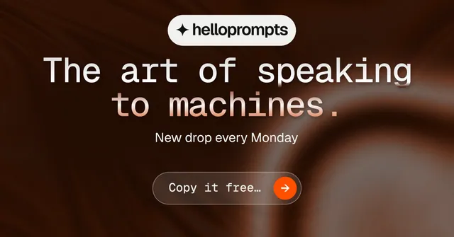 Social ad for HelloPrompts: "The art of speaking to machines." Agentic glass style, centred layout, dark palette in grey, black, orange.