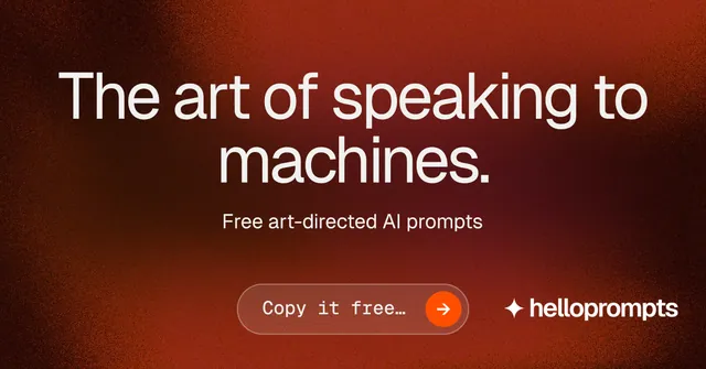 Social ad for HelloPrompts: "The art of speaking to machines." Agentic glass style, centred layout, dark palette in black, red.