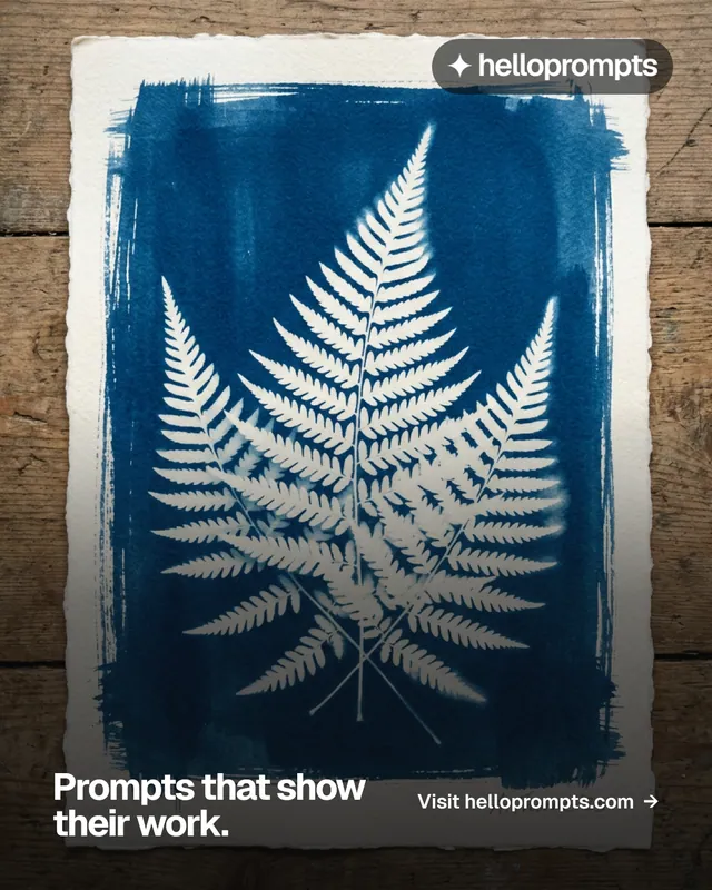 Instagram portrait post for HelloPrompts: "Prompts that show their work." Swiss style, image led layout, dark palette in blue, black, grey.