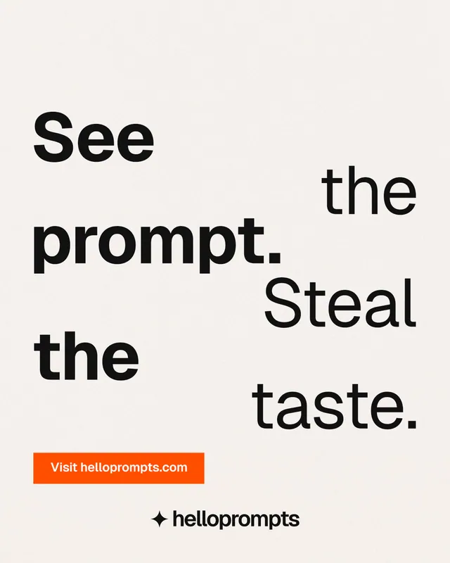 Instagram portrait post for HelloPrompts: "See the prompt. Steal the taste." Swiss style, stacked layout, light palette in white, grey.